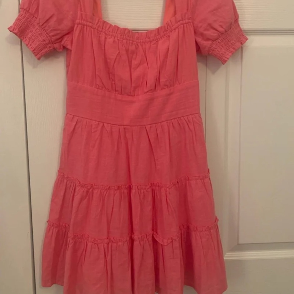 Altar'd State Pink Tiered Sundress with Puff Sleeves